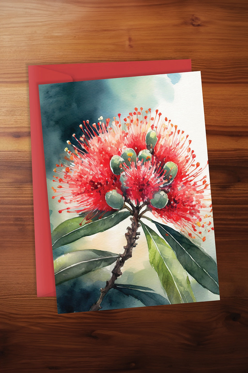 Watercolour Pohutukawa Card