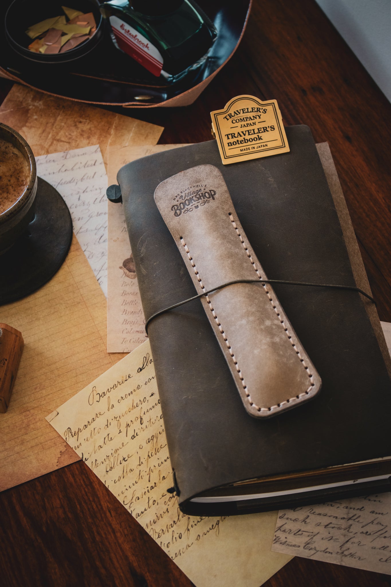 Leather Pen Sleeve: Grey