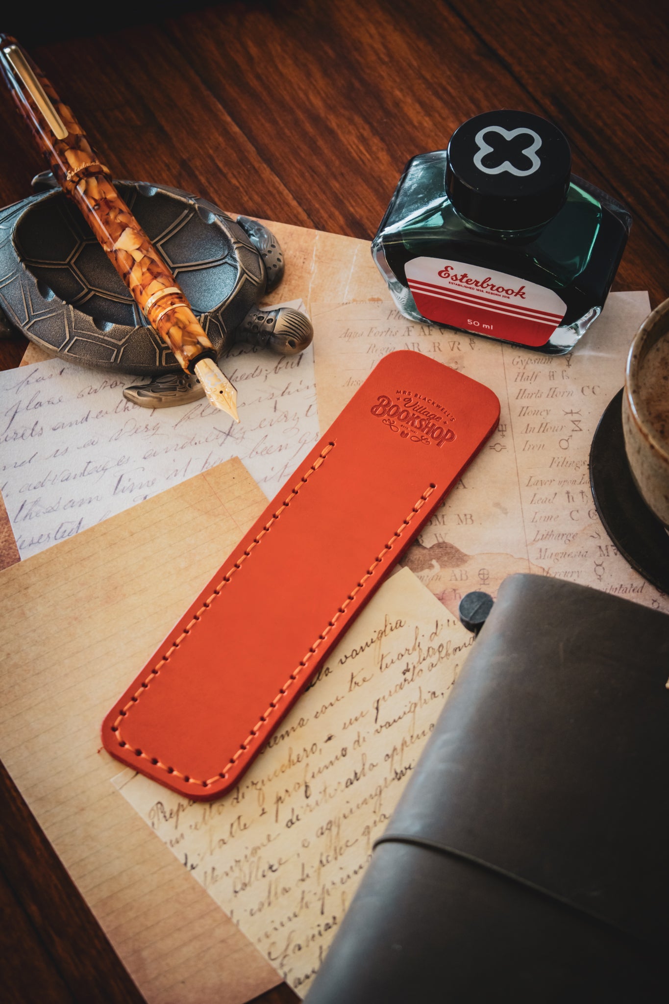Leather Pen Sleeve: Orange