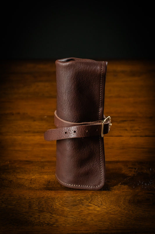 Leather Pen Roll - Dark Brown