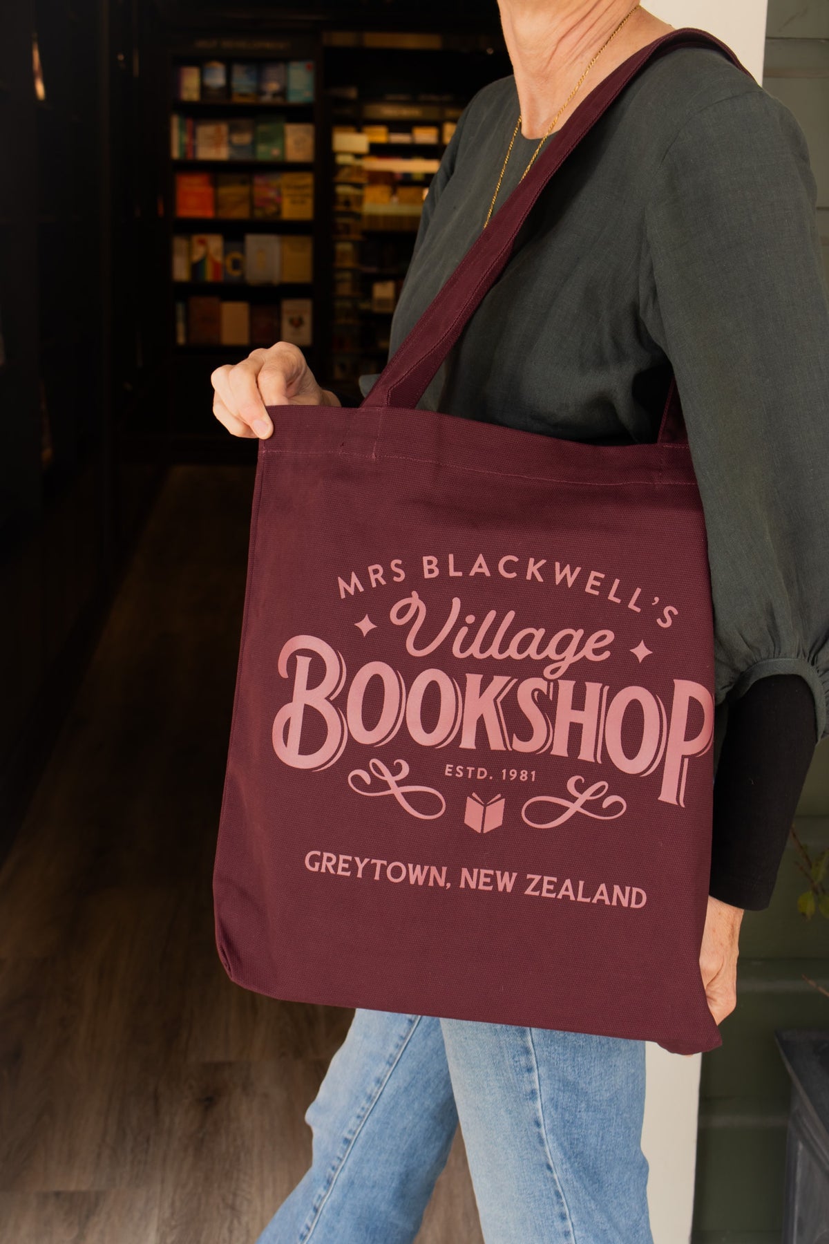 Village Bookshop Logo Tote - Burgundy