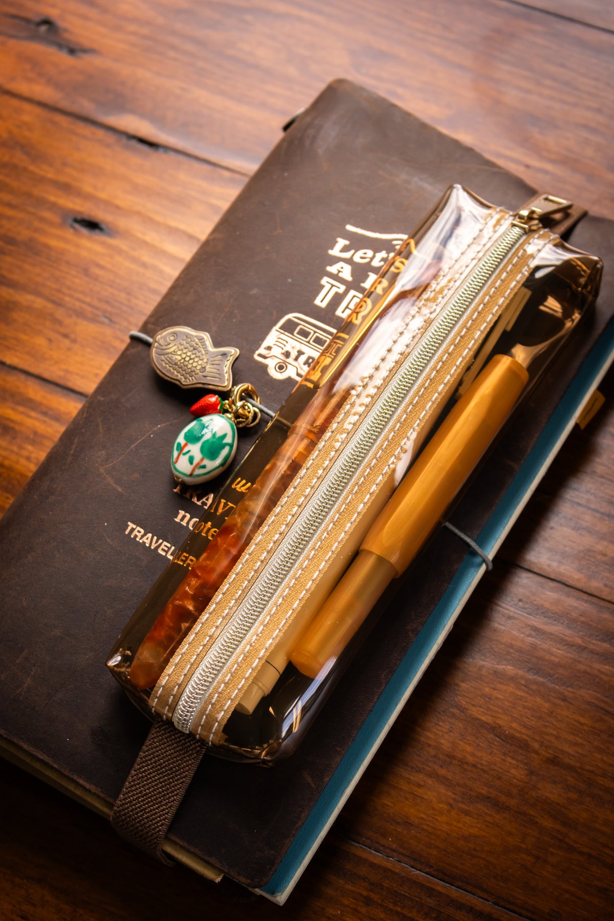 Clear Bookband Pencase Brown