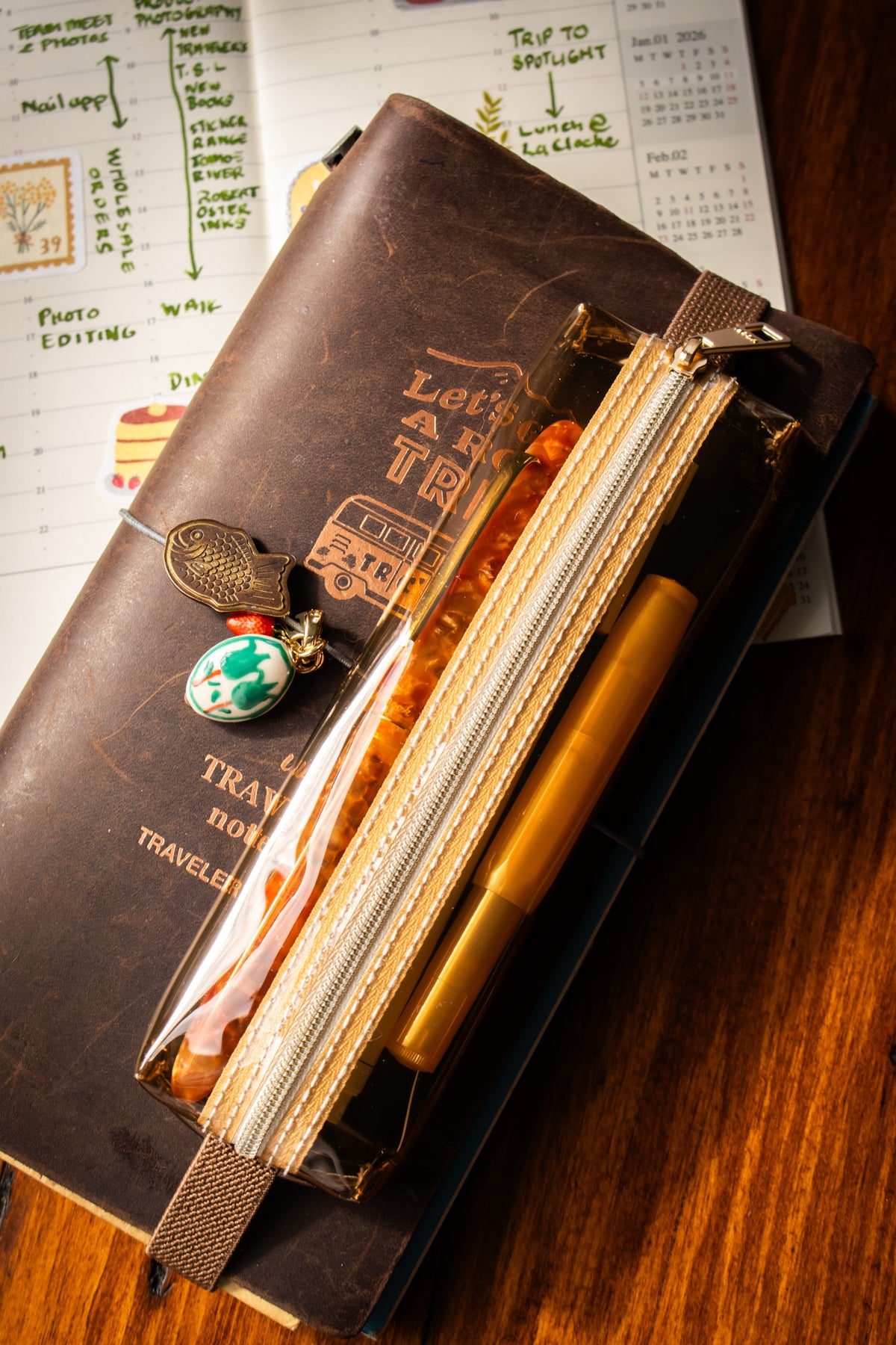 Clear Bookband Pencase Brown