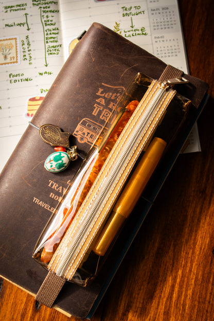 Clear Bookband Pencase Brown