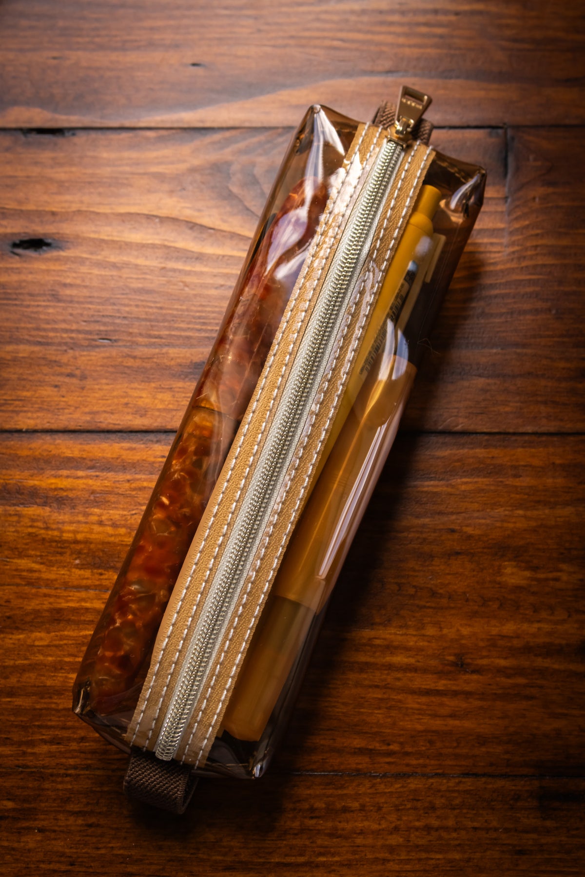 Clear Bookband Pencase Brown