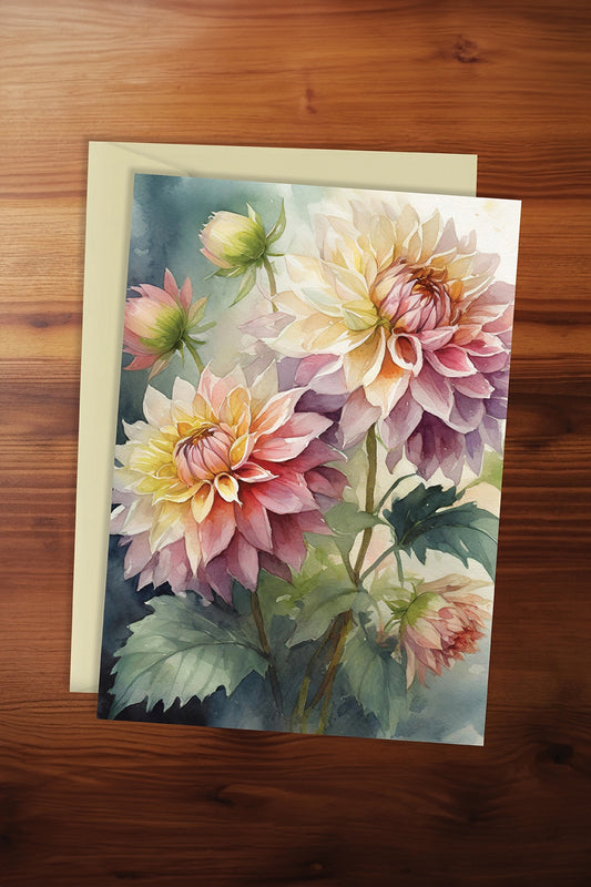 Watercolour Dahlia Card