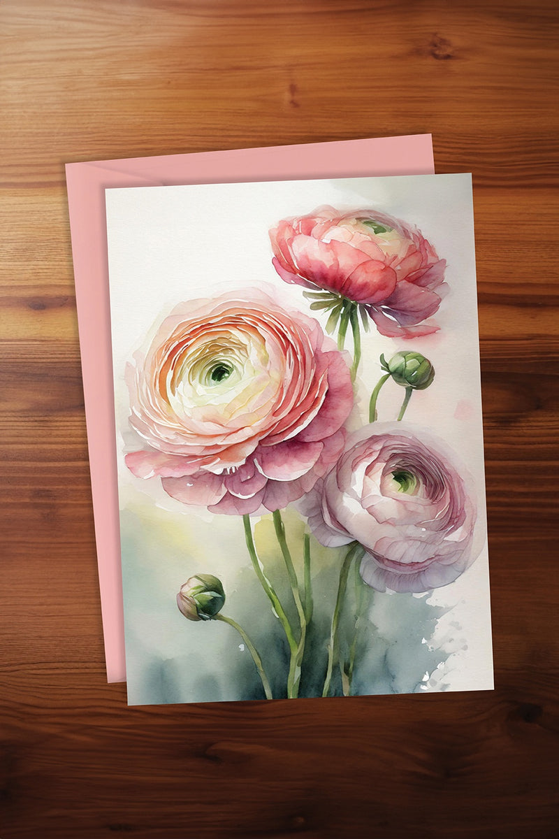 Watercolour Ranunculus Card