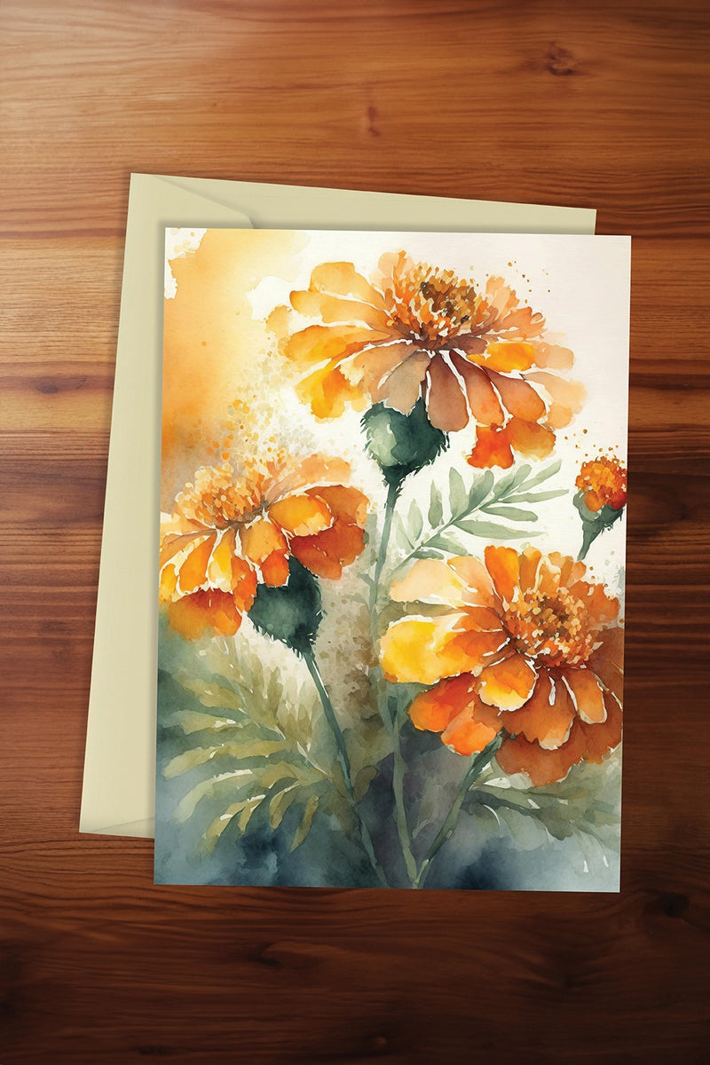 Watercolour Marigold Card