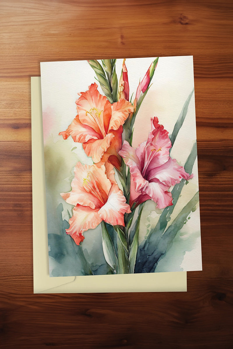 Watercolour Gladioli Card