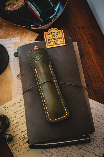 Leather Pen Sleeve: Olive