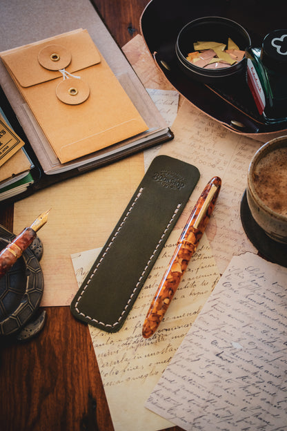Leather Pen Sleeve: Olive