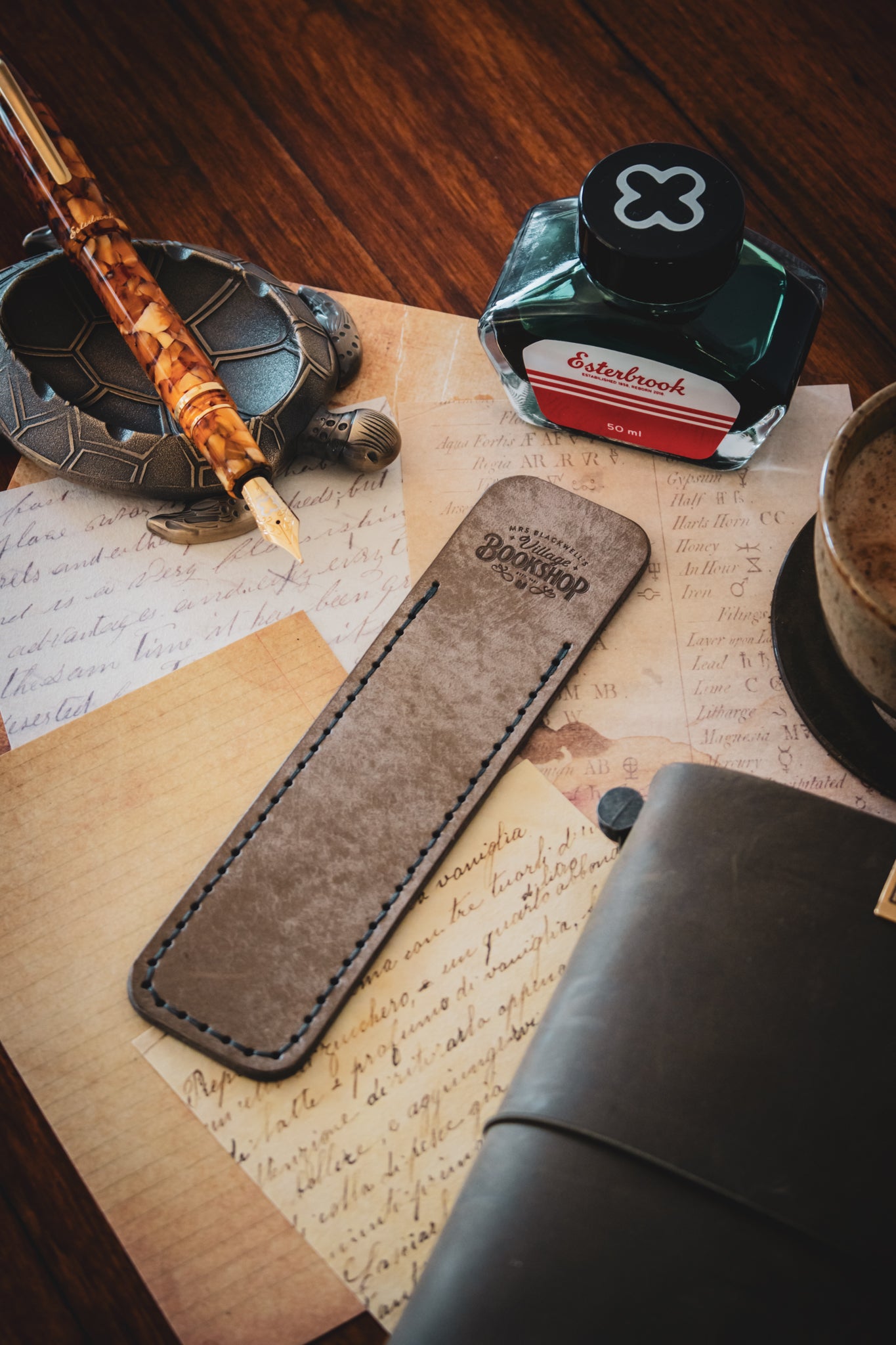 Leather Pen Sleeve: Grey