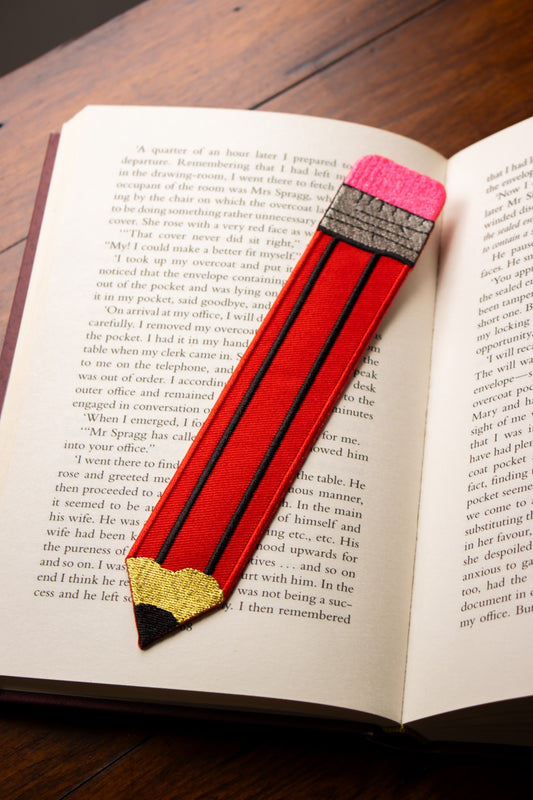 Embroidered Bookmark - Red Pencil