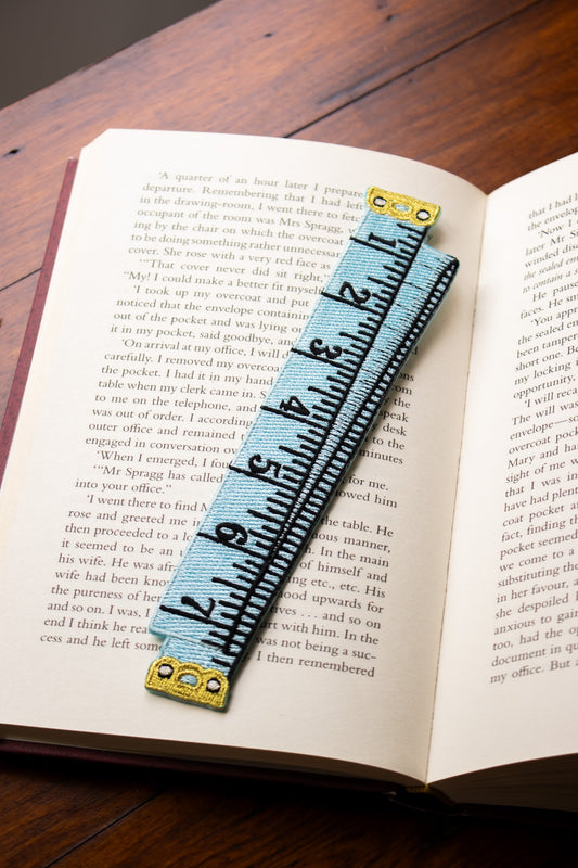 Embroidered Bookmark - Blue Tape Measure