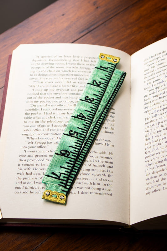 Embroidered Bookmark - Mint Tape Measure