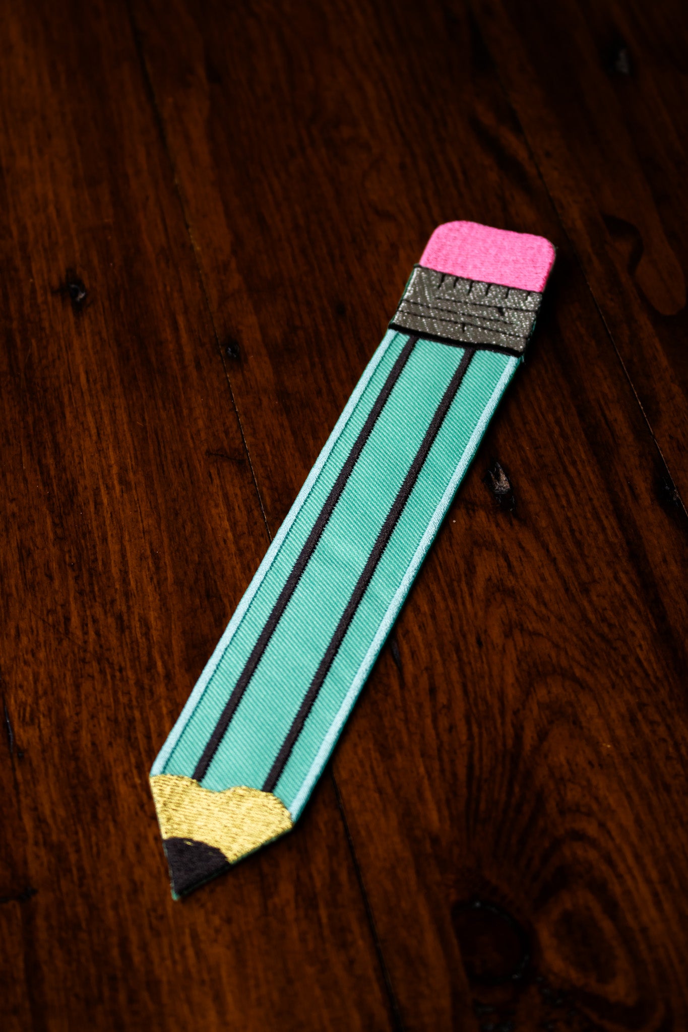 Embroidered Bookmark - Aqua Pencil