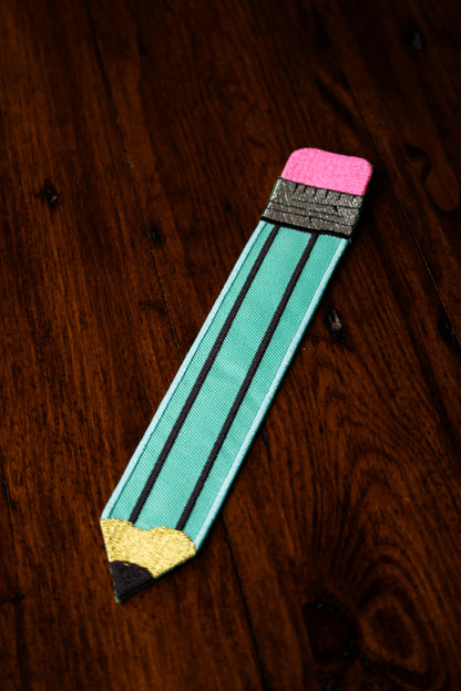 Embroidered Bookmark - Aqua Pencil