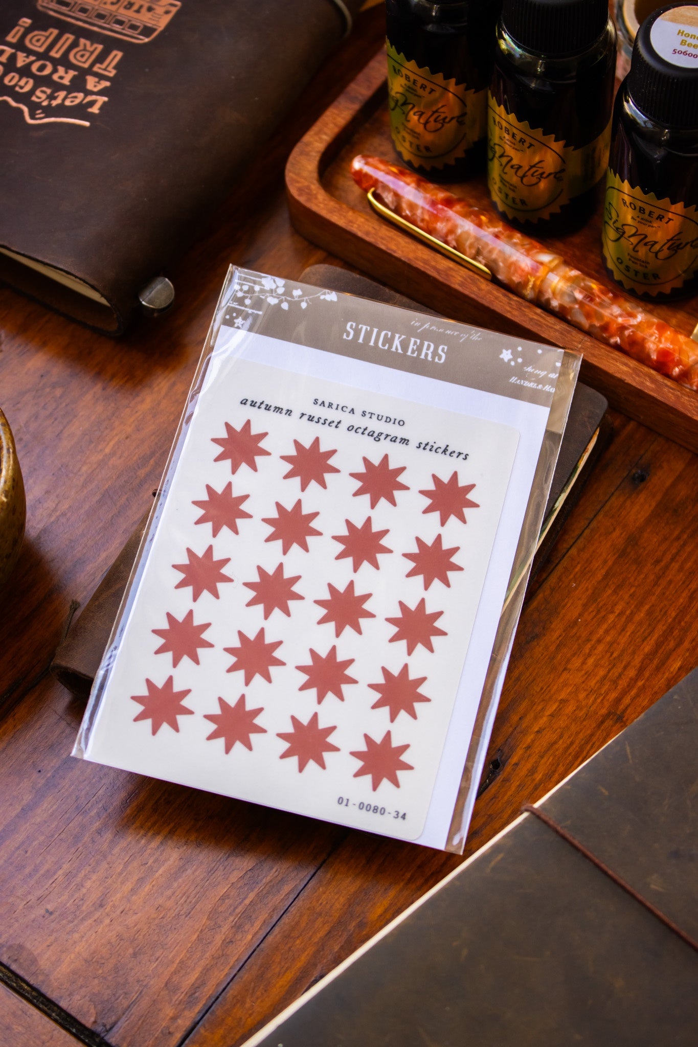 Autumn Russet Octagram Stickers