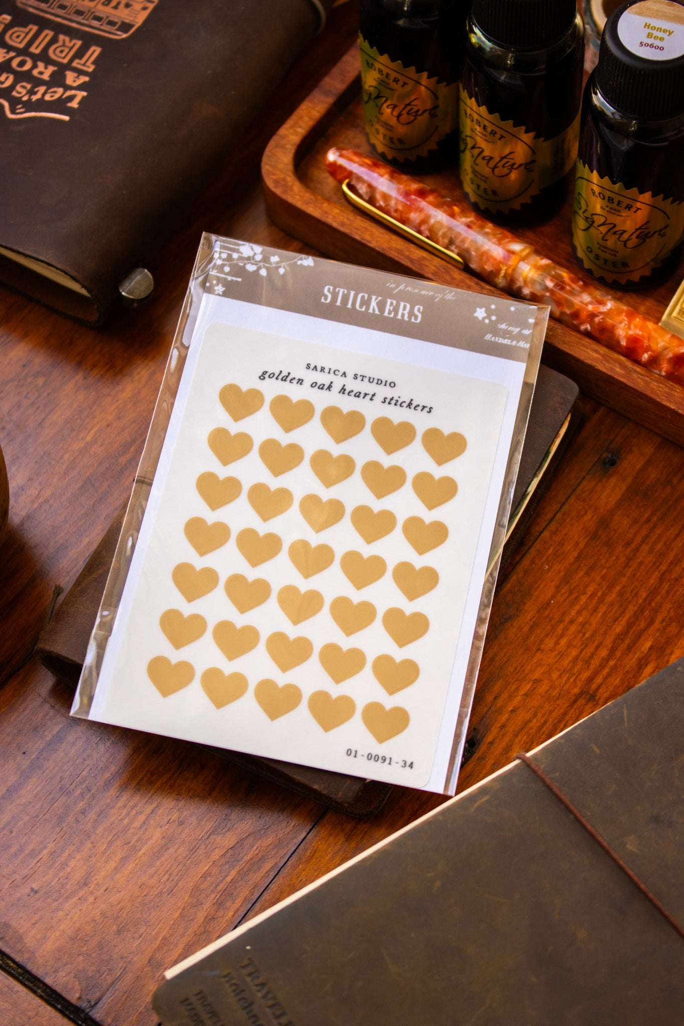 Golden Oak Heart Stickers
