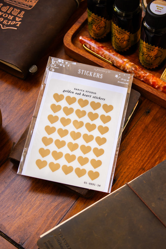 Golden Oak Heart Stickers