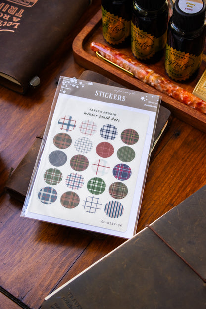 Winter Plaid Dots Stickers