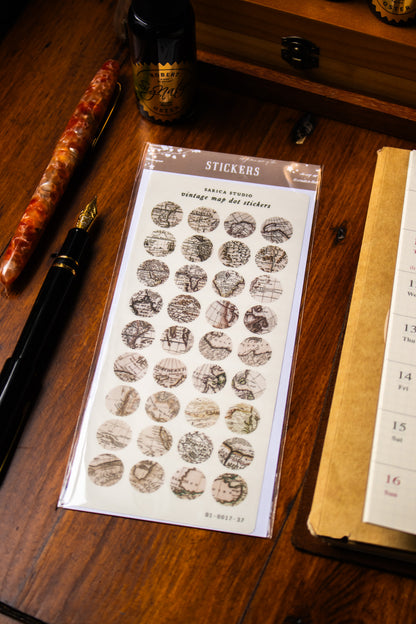 Vintage Map Dot Stickers