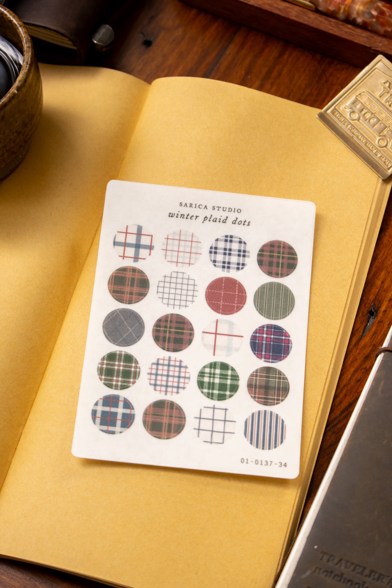 Winter Plaid Dots Stickers