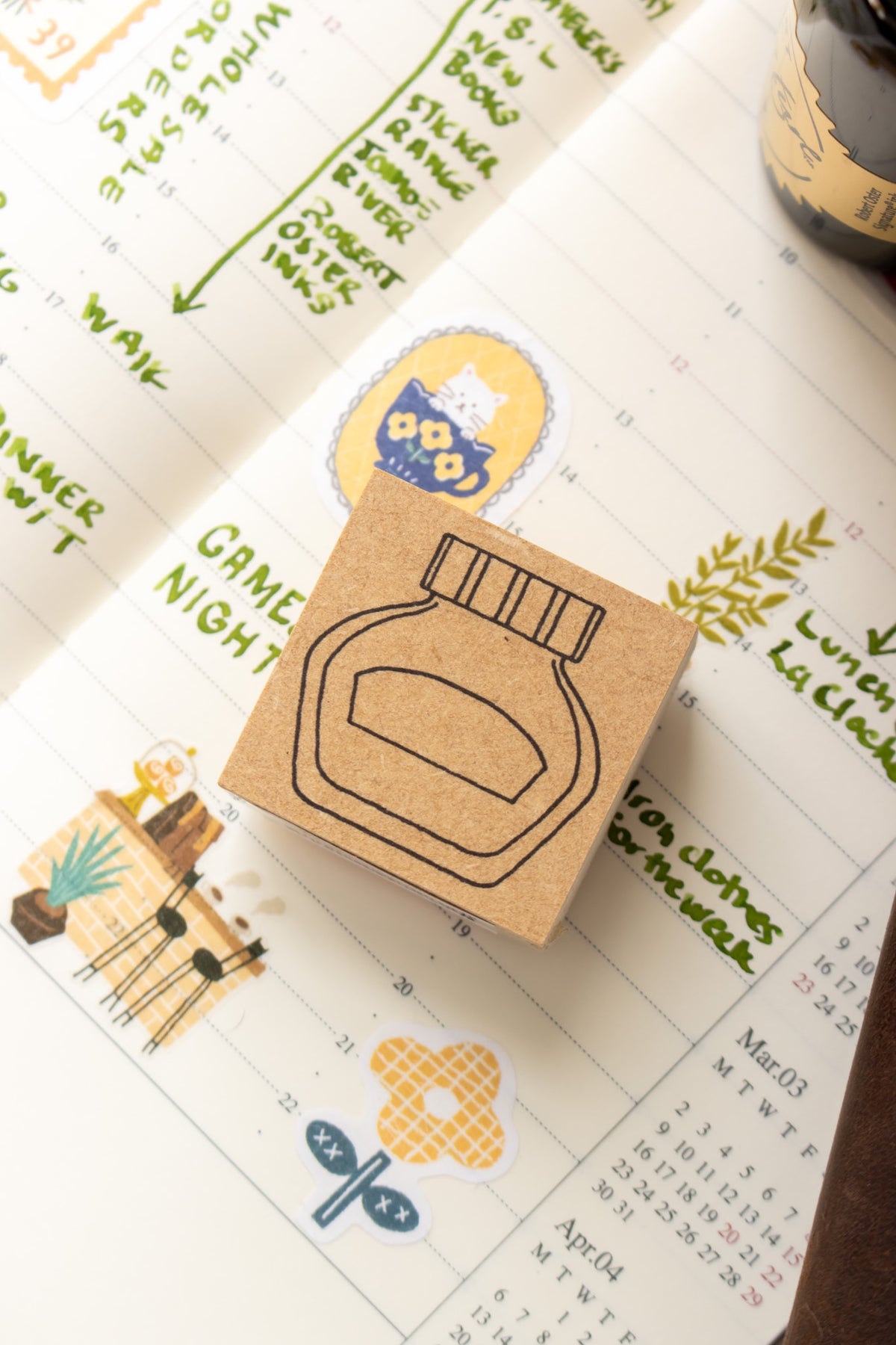 Wood Stamp - Round Ink Pot