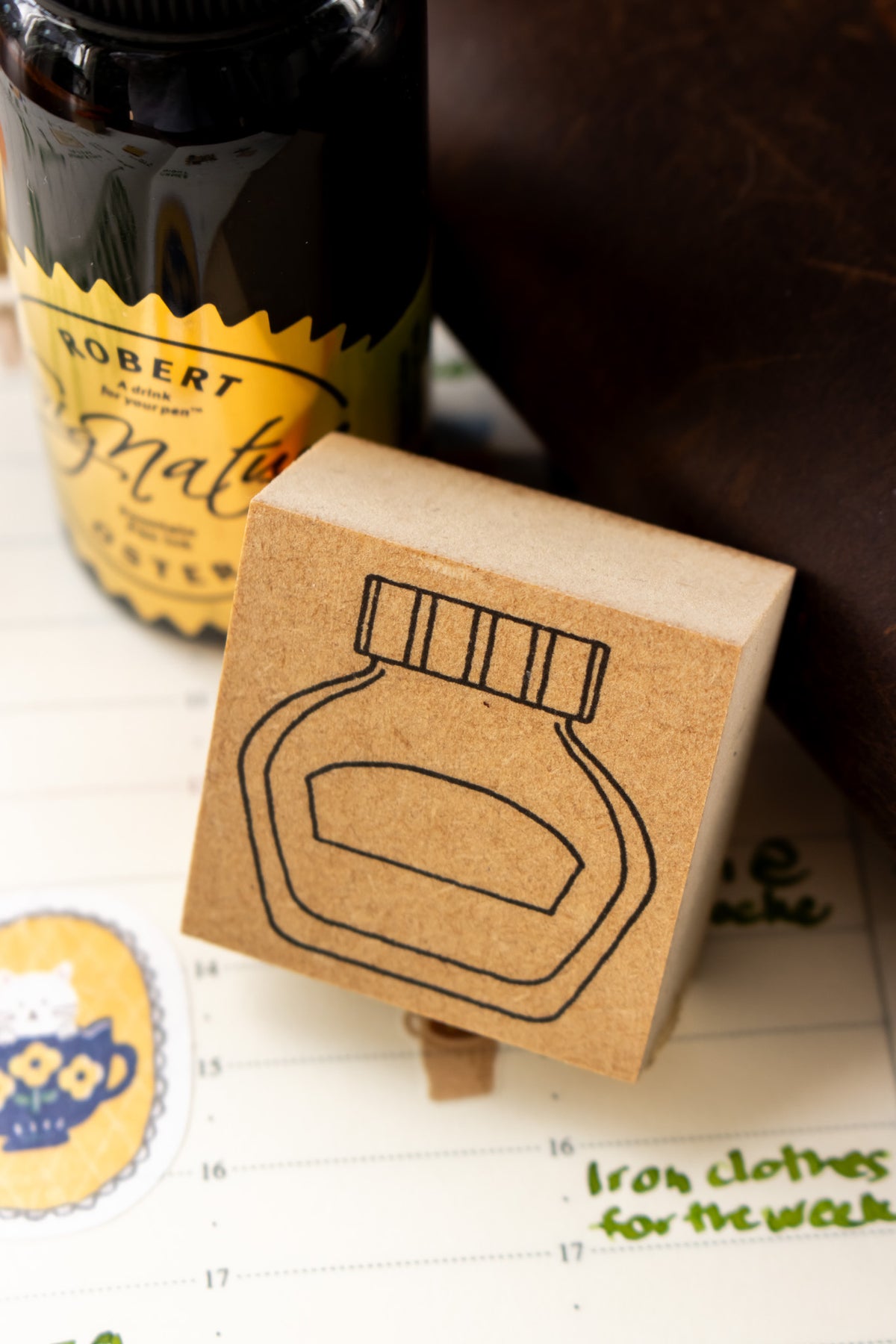 Wood Stamp - Round Ink Pot