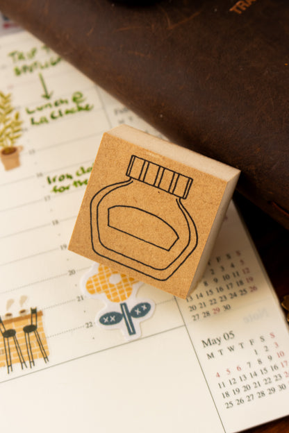 Wood Stamp - Round Ink Pot