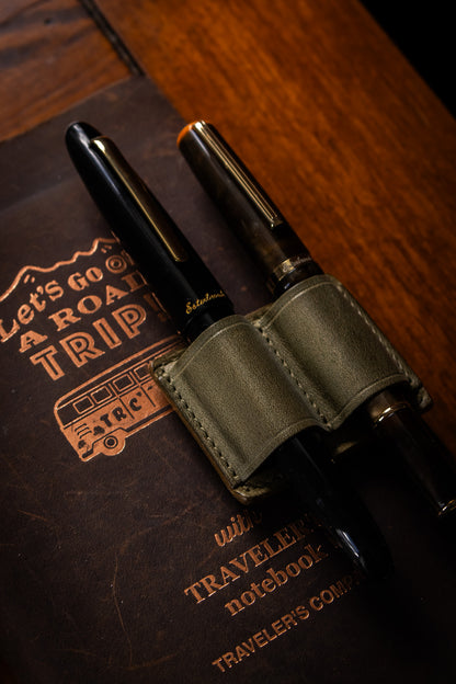 Leather Clip Pen Holder - Olive