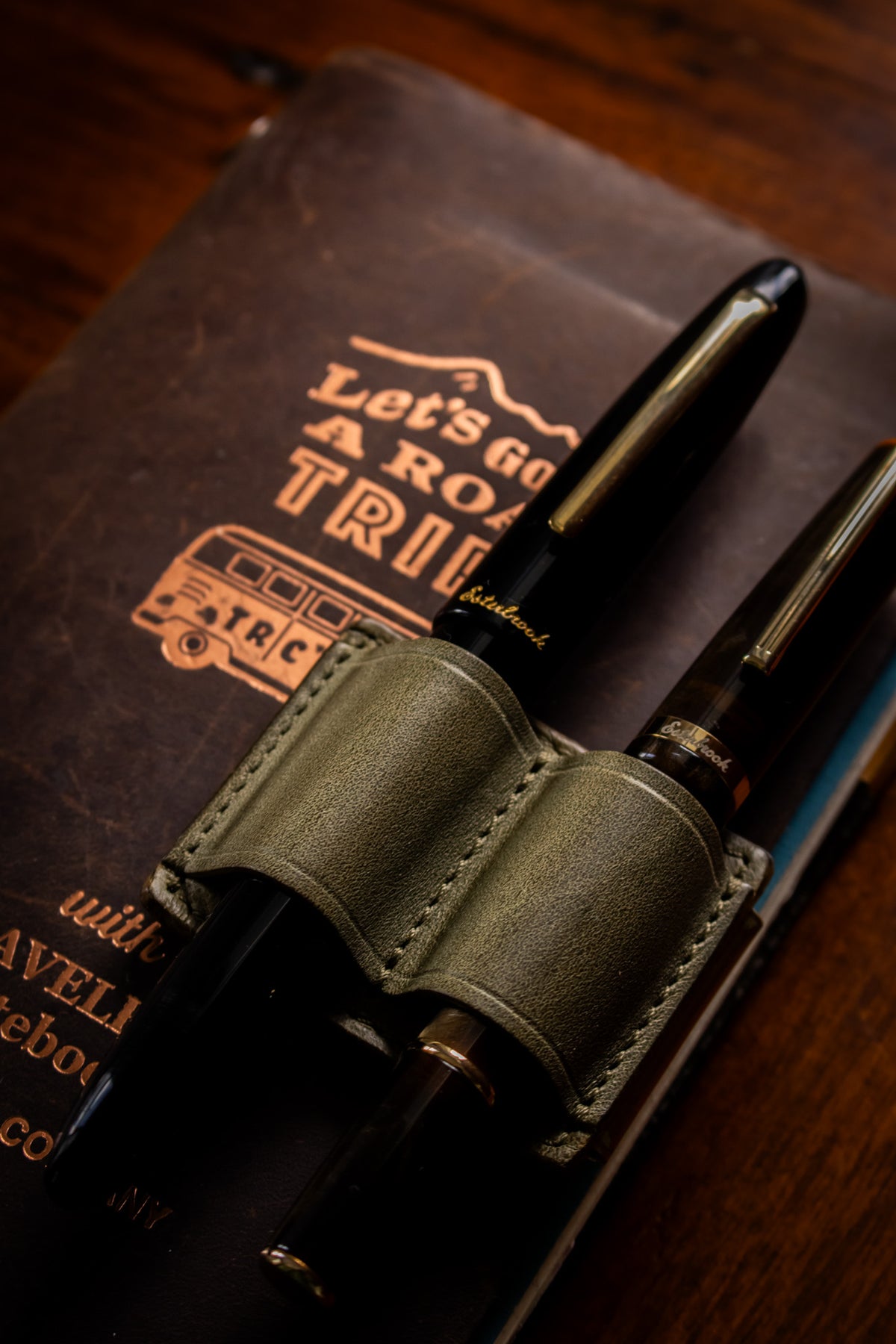 Leather Clip Pen Holder - Olive