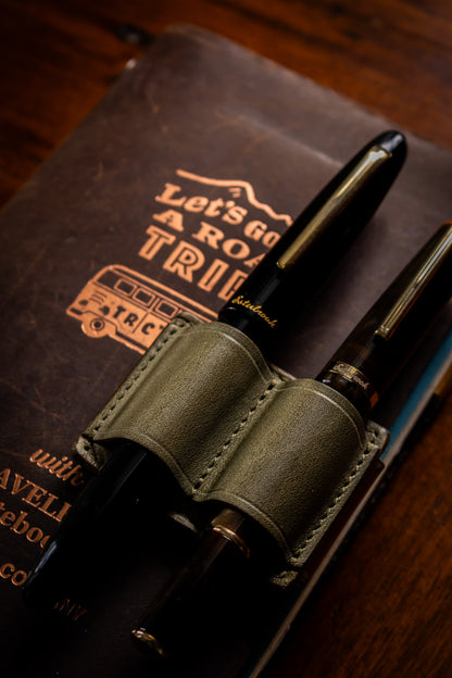 Leather Clip Pen Holder - Olive