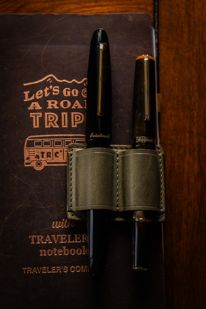 Leather Clip Pen Holder - Olive