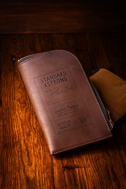 Leather Zip Case: Stamped Series, Brown