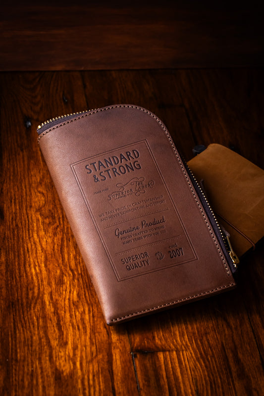 Leather Zip Case: Stamped Series, Brown