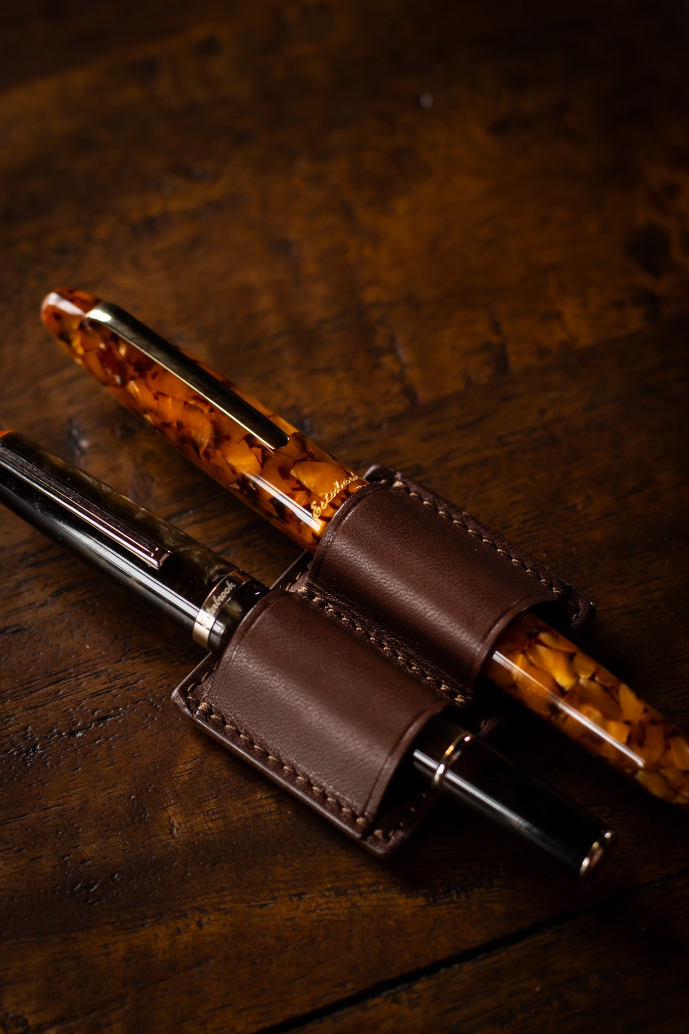 Leather Clip Pen Holder - Brown