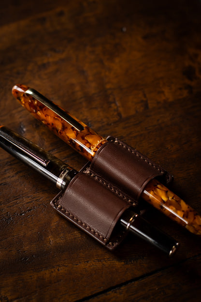 Leather Clip Pen Holder - Brown