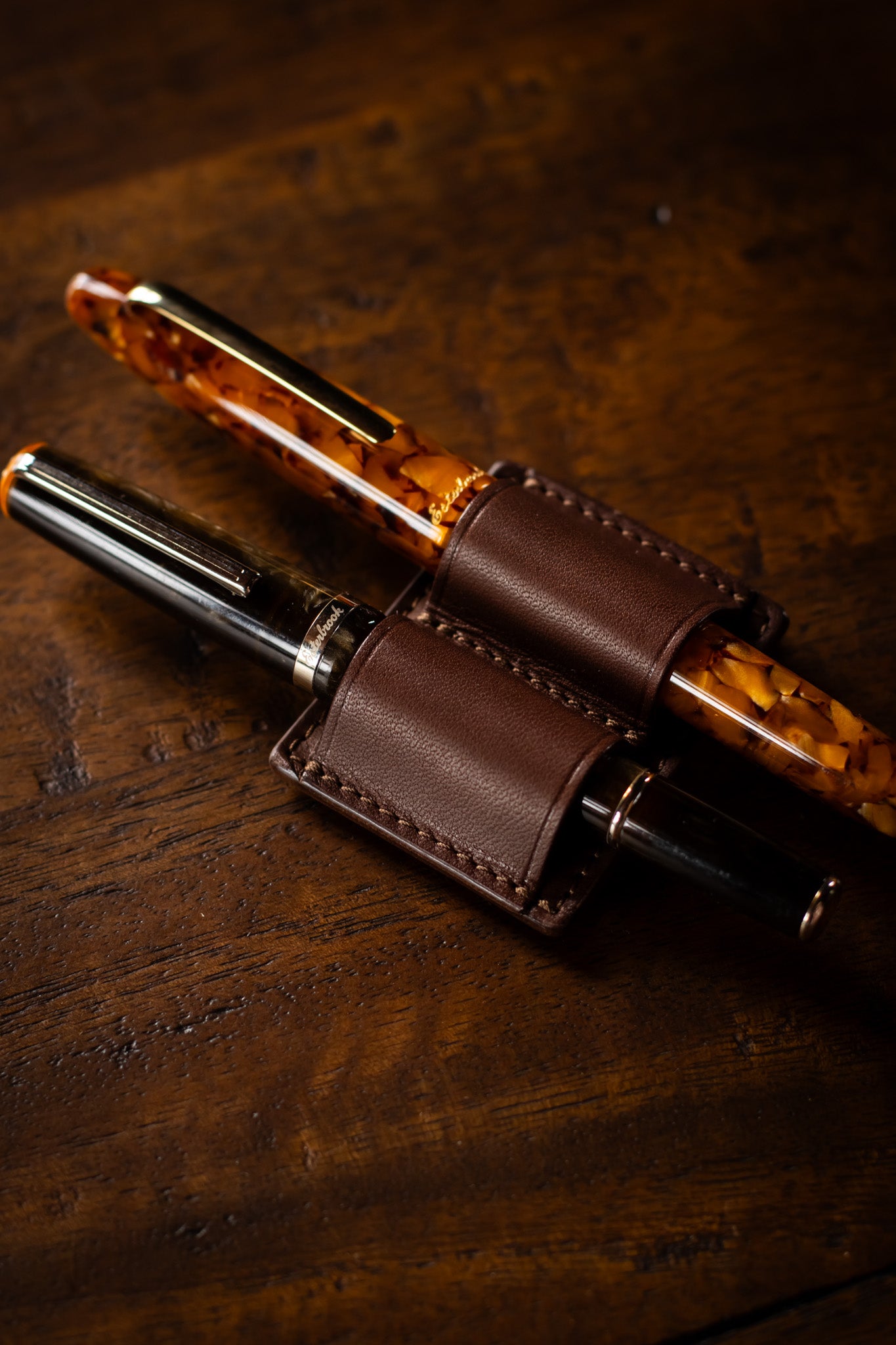 Leather Clip Pen Holder - Brown