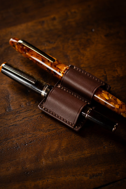 Leather Clip Pen Holder - Brown