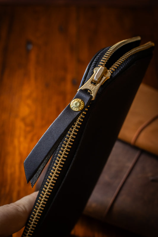 Leather Zip Case: Stamped Series, Black