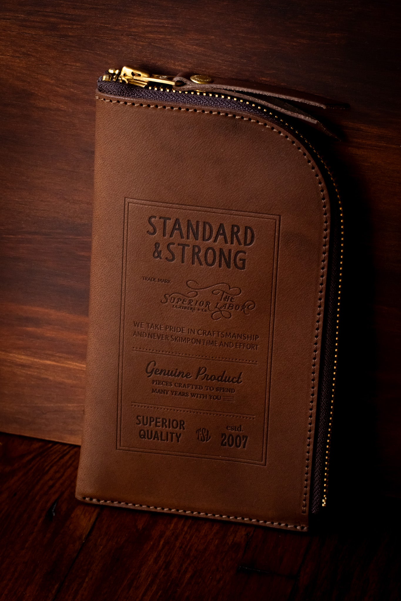 Leather Zip Case: Stamped Series, Brown