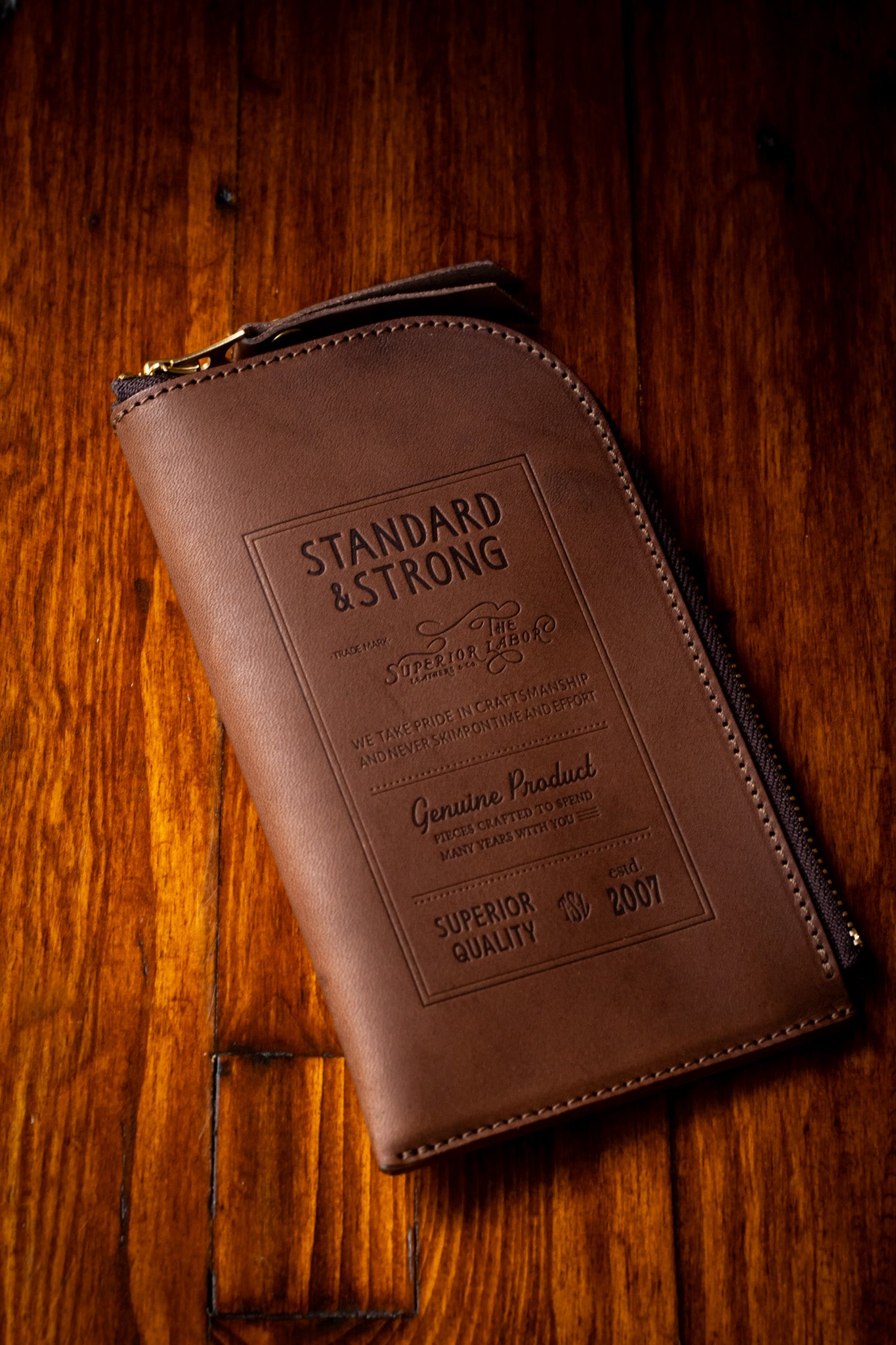 Leather Zip Case: Stamped Series, Brown