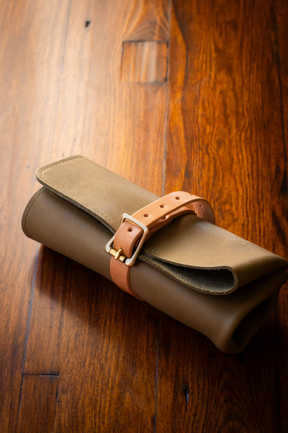 Leather Pen Roll - Olive