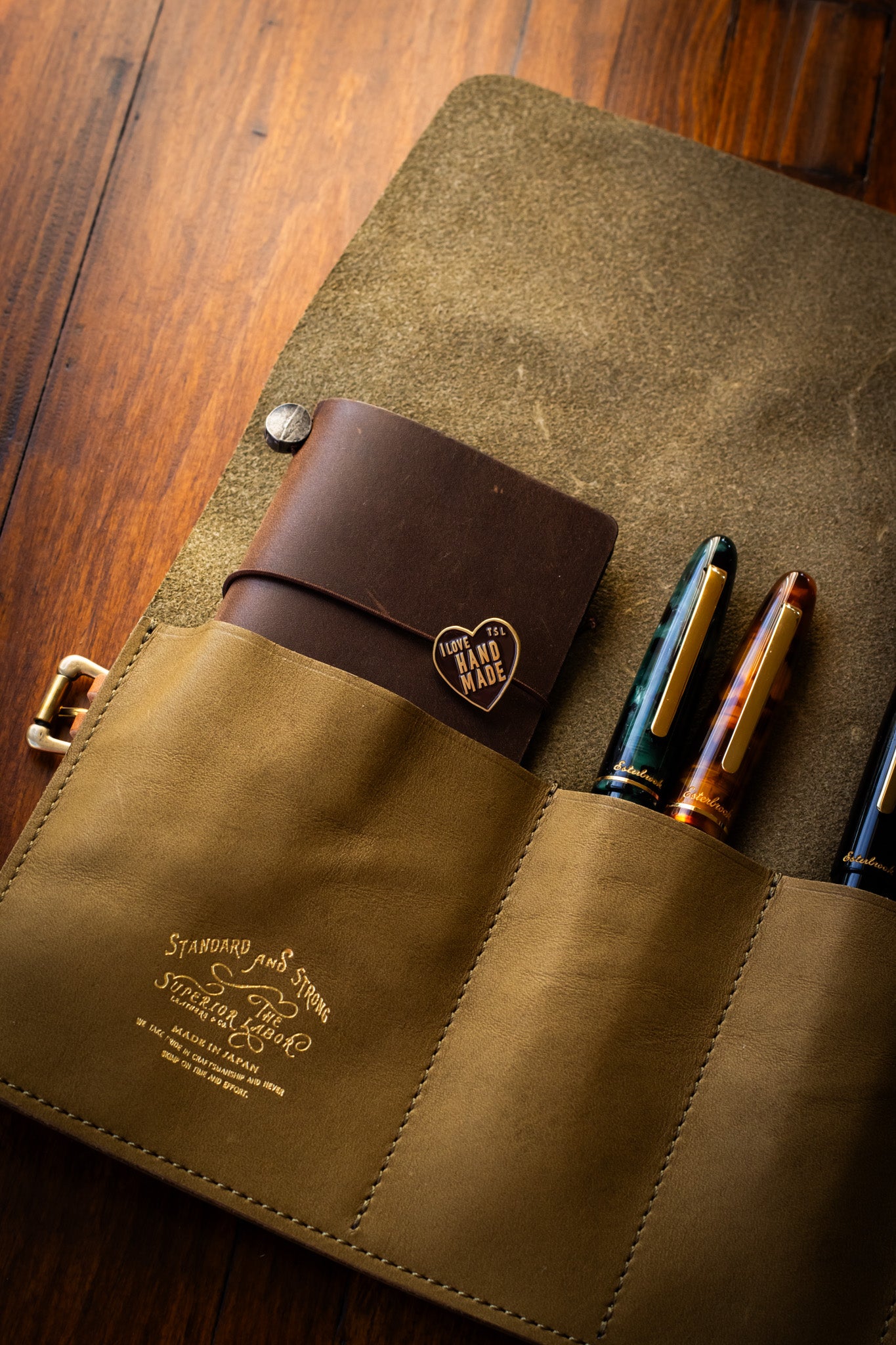 Leather Pen Roll - Olive