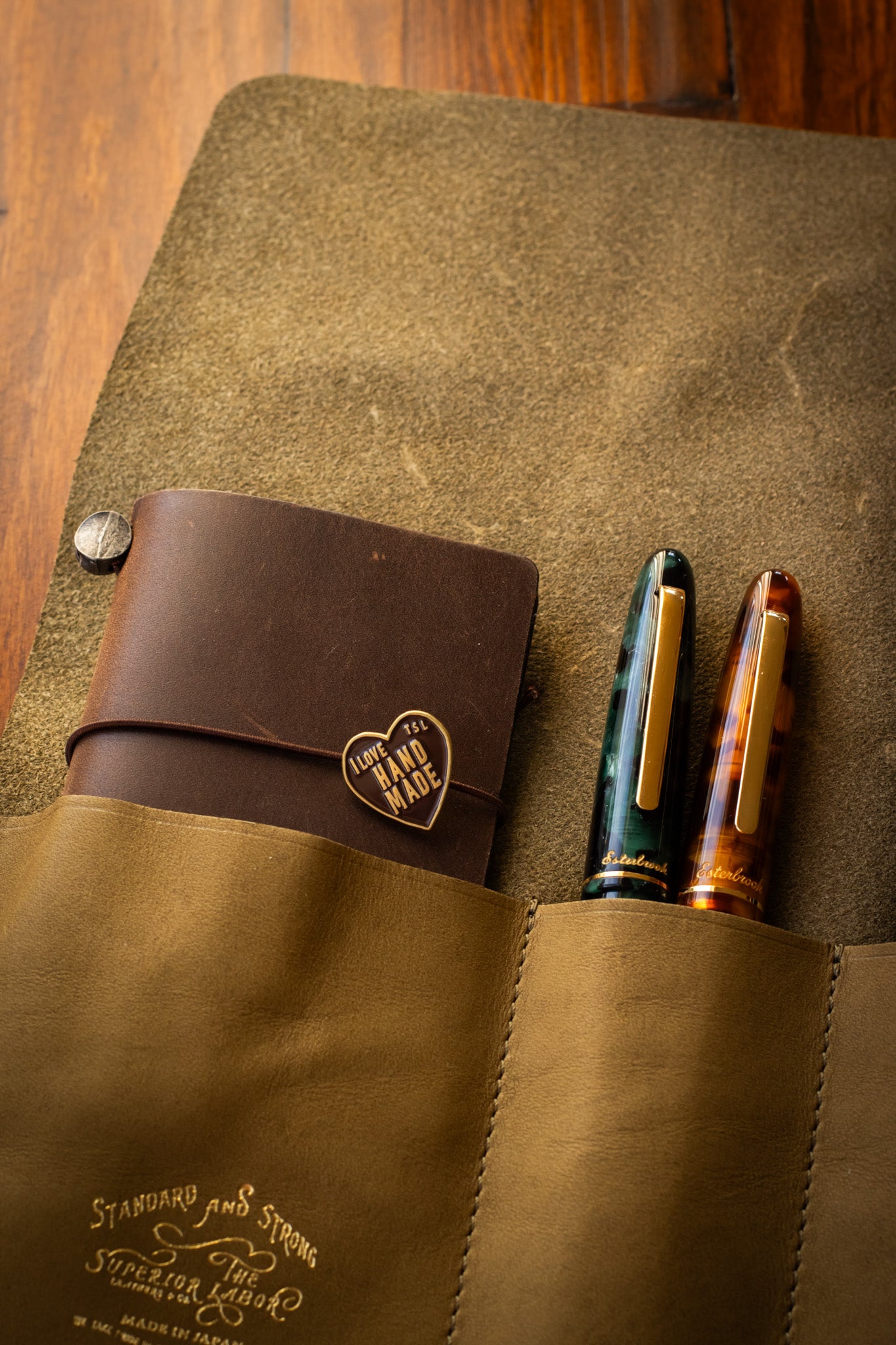 Leather Pen Roll - Olive