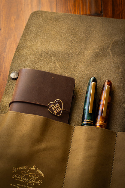 Leather Pen Roll - Olive