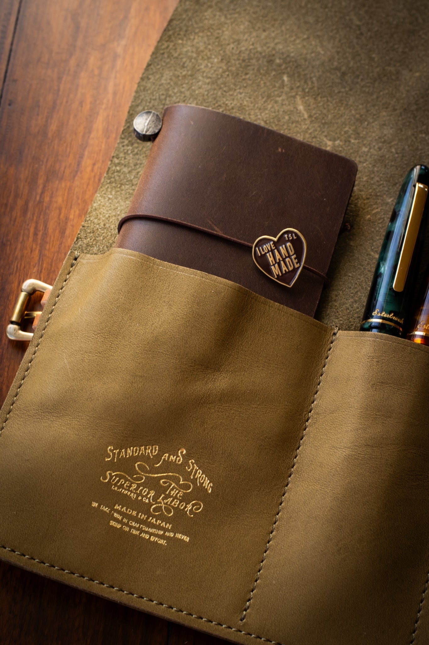 Leather Pen Roll - Olive