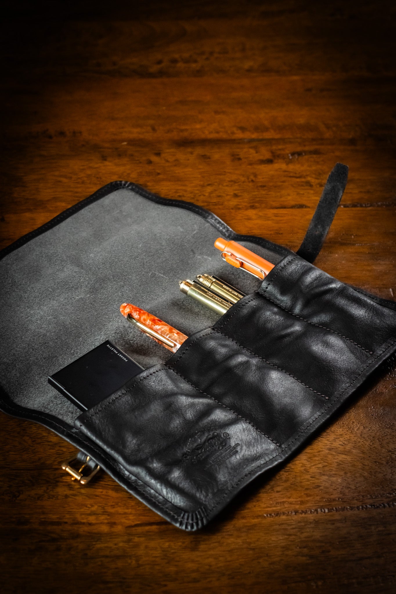 Leather Pen Roll - Black