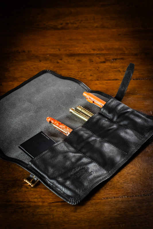 Leather Pen Roll - Black